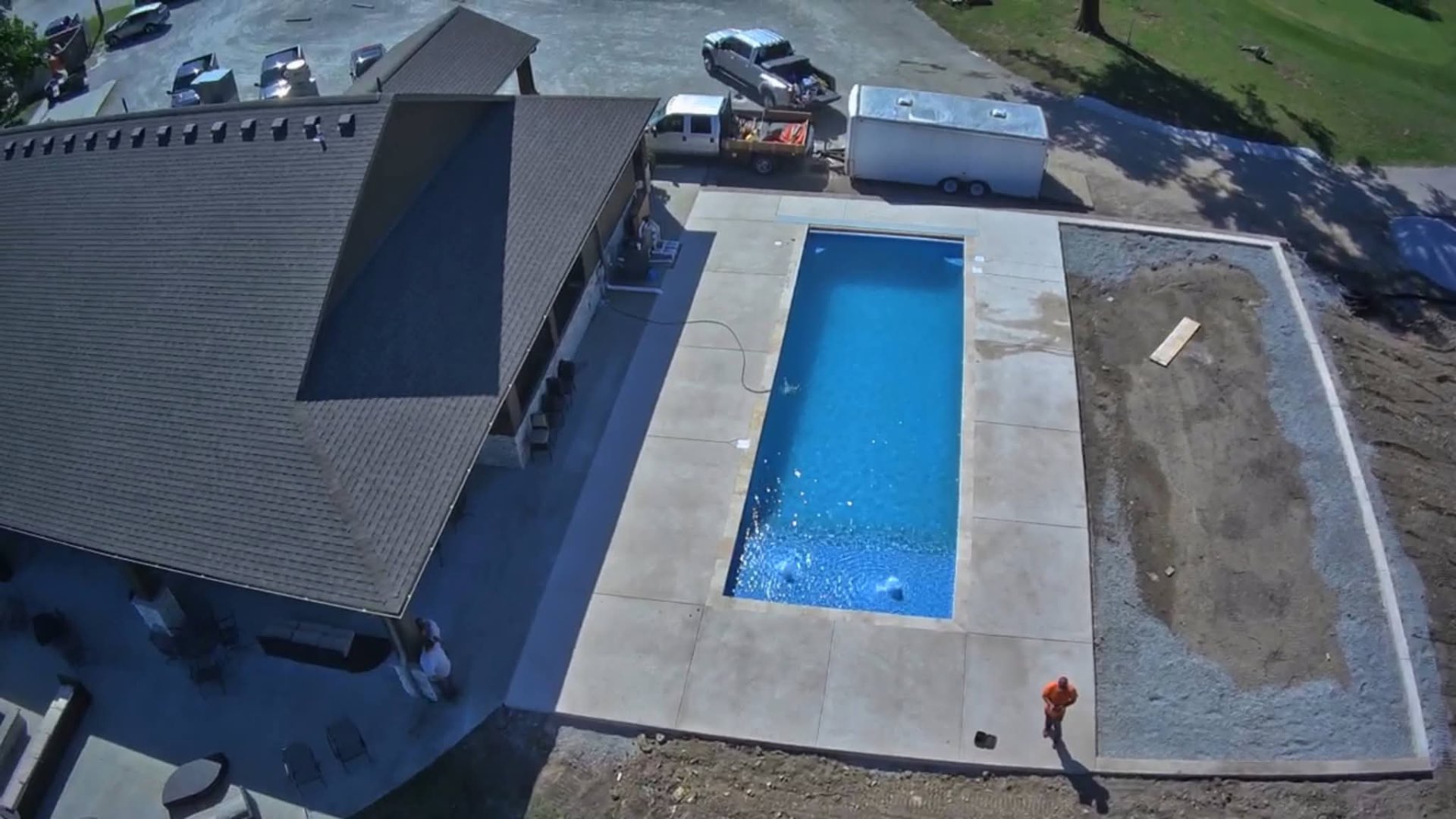 Aerial Rectangle Install San Juan fiberglass pool